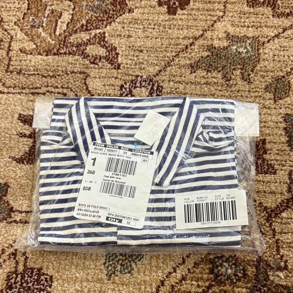 New crewcuts striped navy and white polo XS